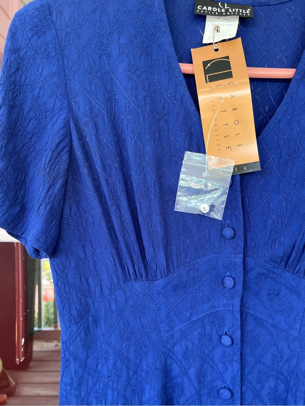 NWT VTG 90 Carole Little Royal Blue V-Neck Midi Dress Button Front S (read) b3 - Picture 9 of 10